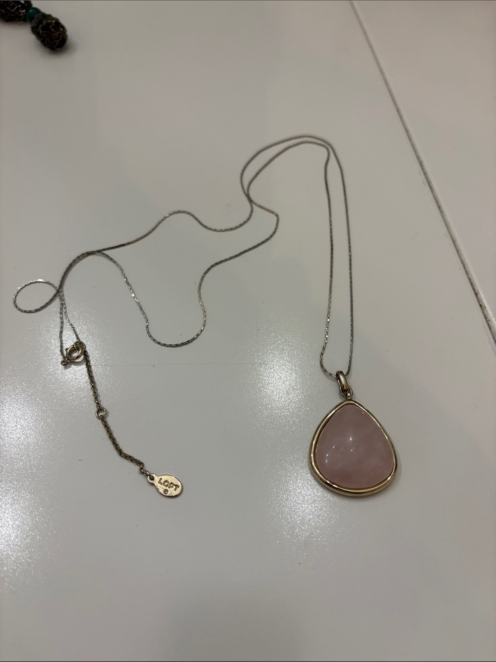 Loft Rose Quartz Y-Drop Teardrop Pendant Necklace in Pink and Gold - Picture 1 of 4